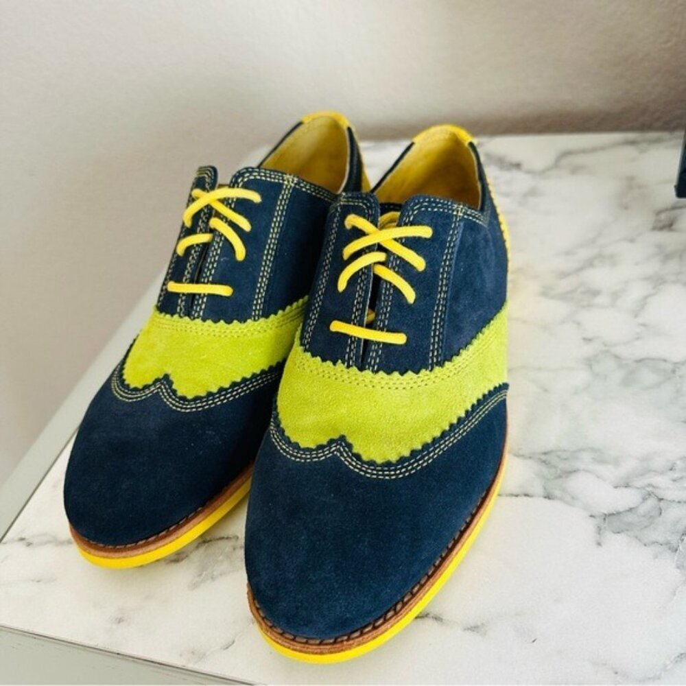 Johnston & Murphy Ladies Derby Oxford Shoes Blue Yellow Lime Green Suede Size 7 - Picture 5 of 12